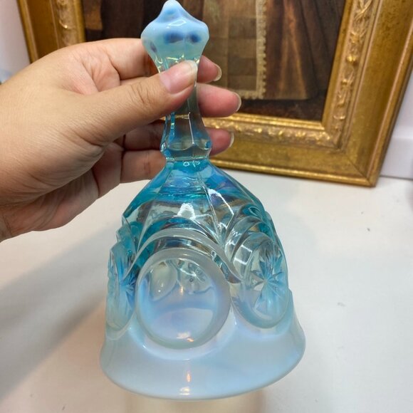 Vintage FENTON Blue Opalescent Bell Approx 7” x 4” Moons And Stars - Picture 2 of 8